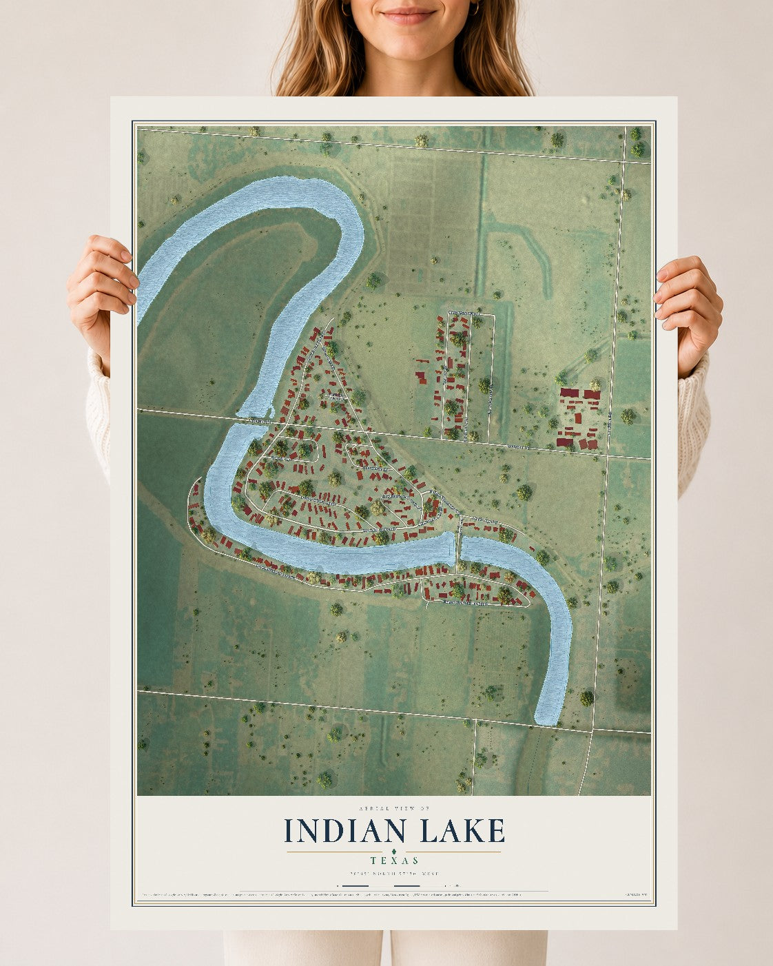 Map of Indian Lake, Texas, 24 x 36 inch unframed archival matte print