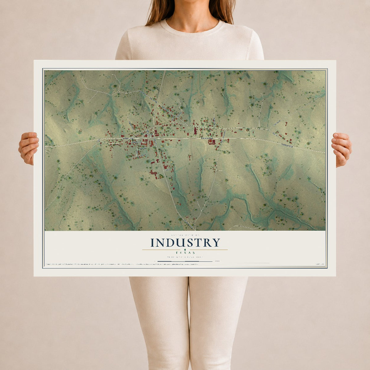 Map of Industry, Texas, 24 x 36 inch unframed archival matte print