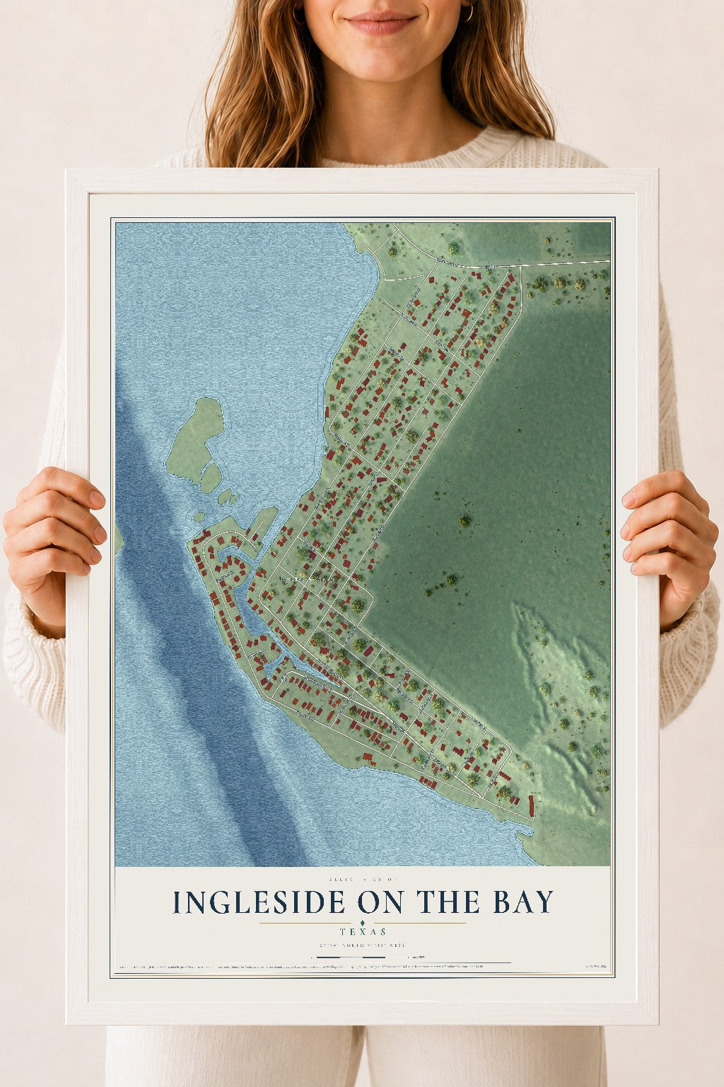 Map of Ingleside on the Bay, Texas, 18 x 24 inch print in a white wood frame