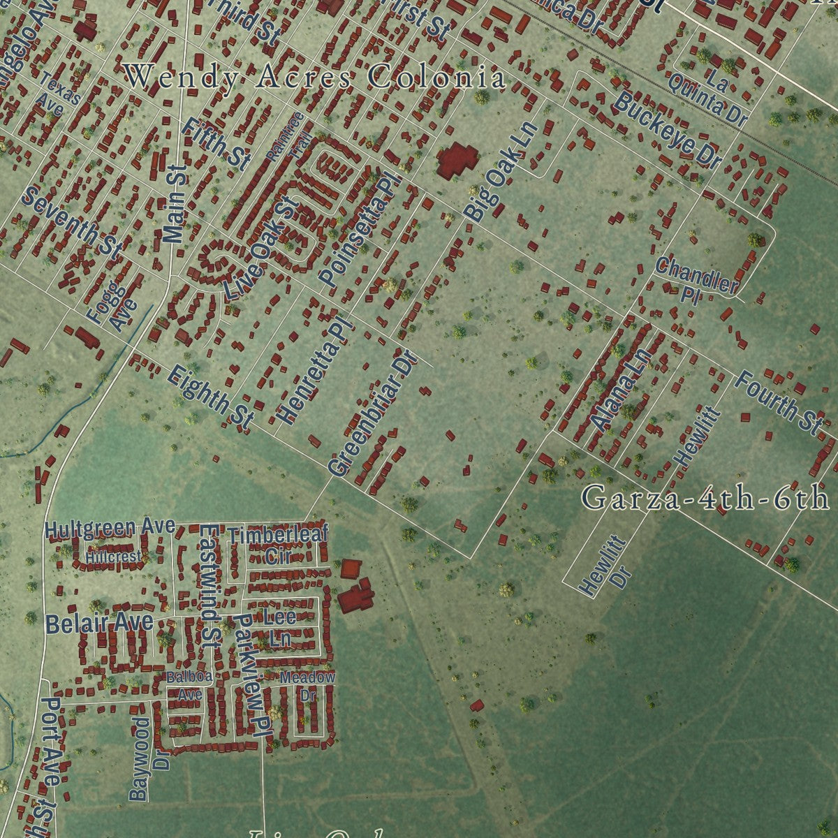 Close-up of the map of Ingleside, Texas print showing street and building detail