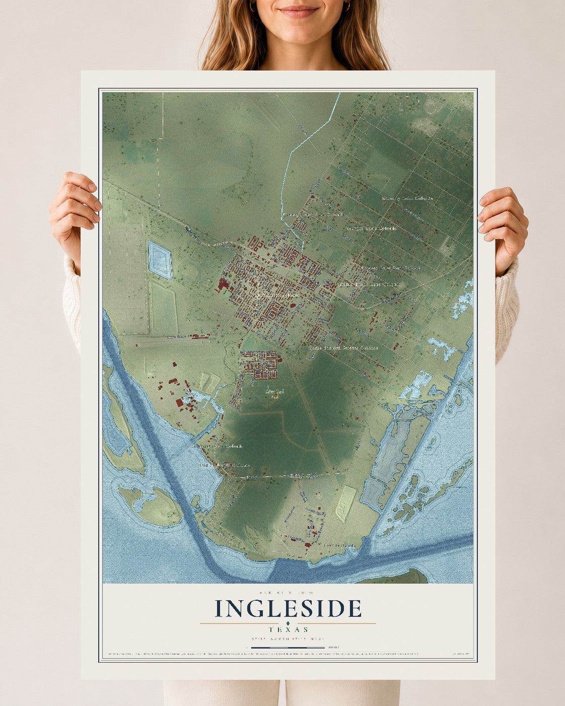 Map of Ingleside, Texas, 24 x 36 inch unframed archival matte print
