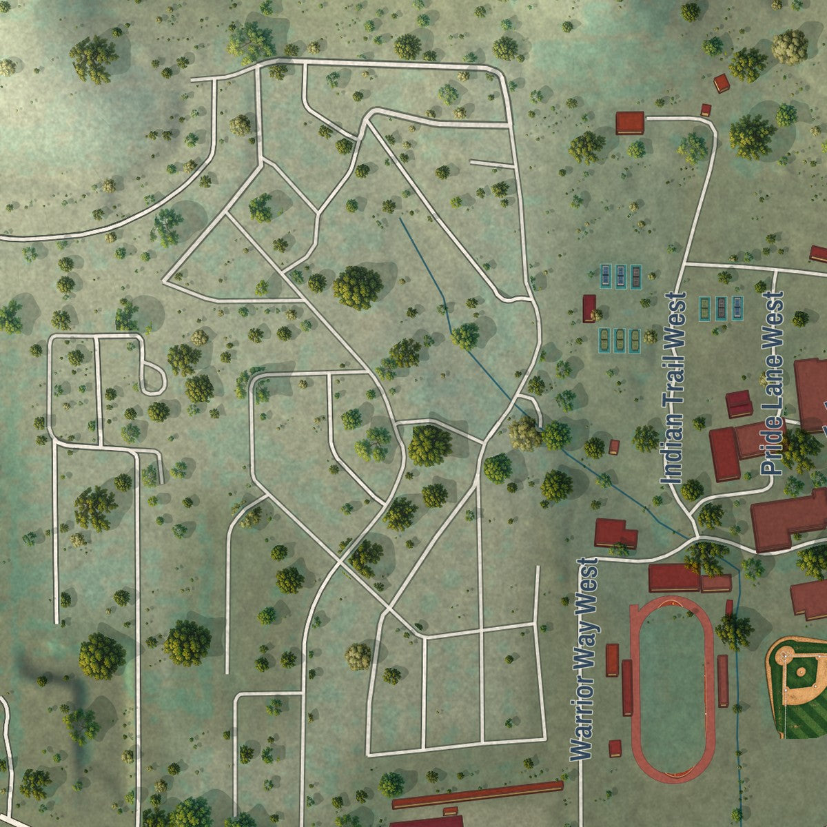 Second close-up of the map of Ingram, Texas print showing more streets and buildings