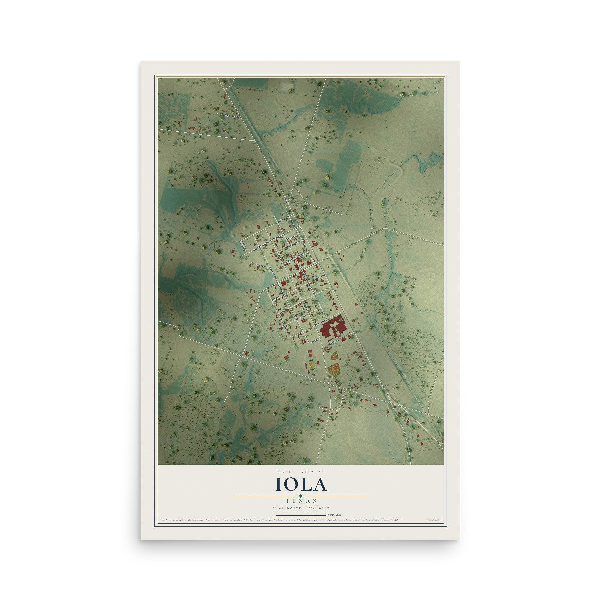 Map of Iola, Texas, 12 x 18 inch unframed archival matte print