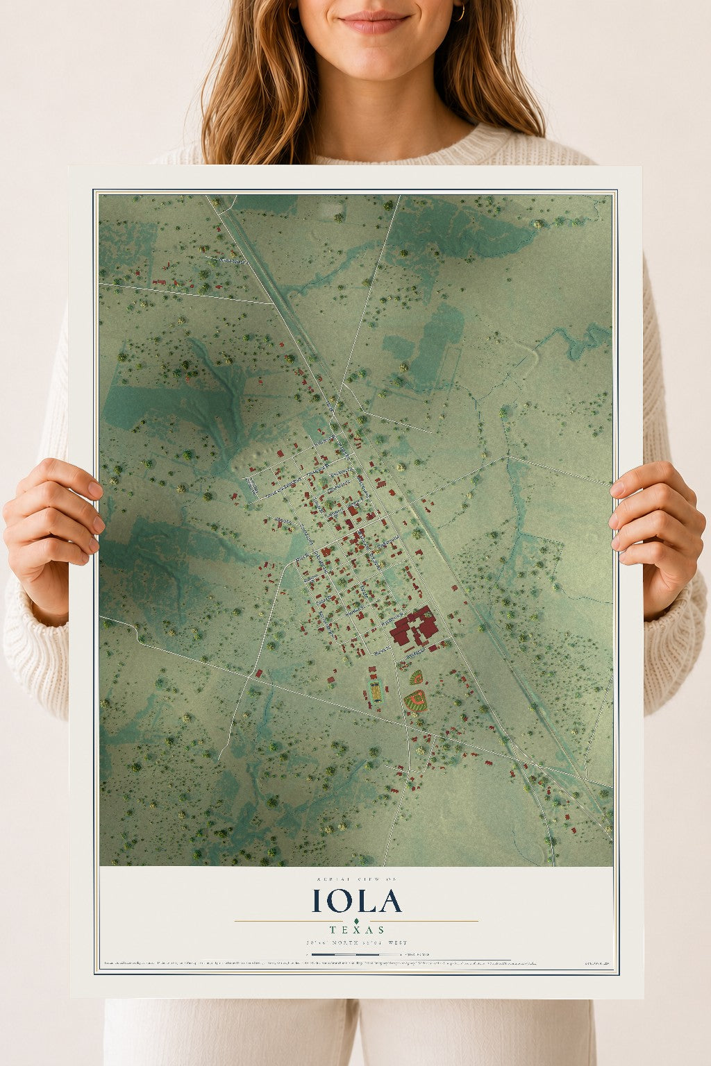 Map of Iola, Texas, 18 x 24 inch unframed archival matte print
