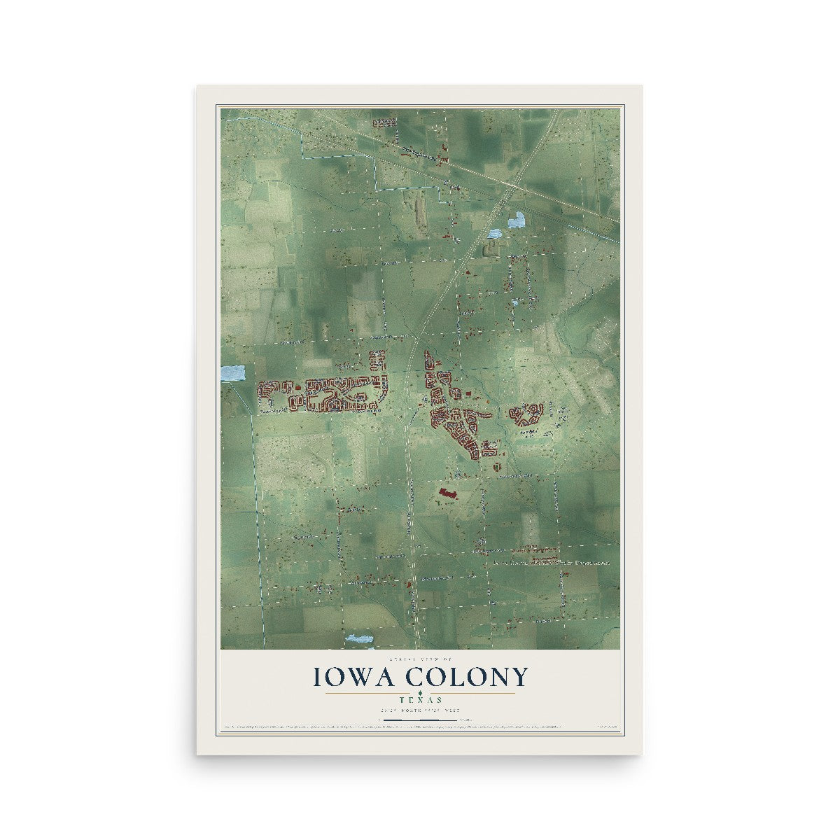 Map of Iowa Colony, Texas, 12 x 18 inch unframed archival matte print