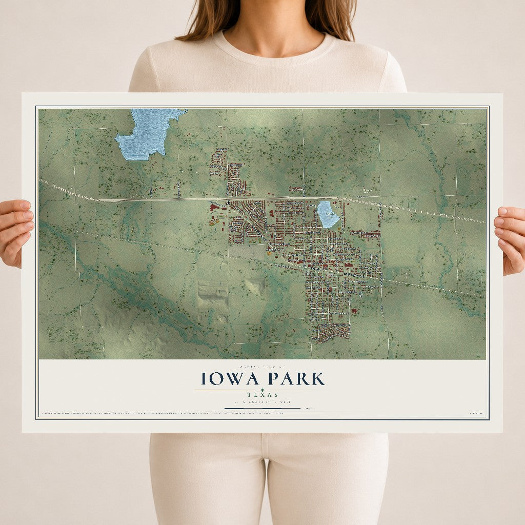 Map of Iowa Park, Texas, 18 x 24 inch unframed archival matte print
