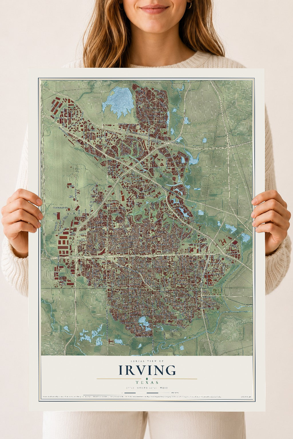 Map of Irving, Texas, 18 x 24 inch unframed archival matte print
