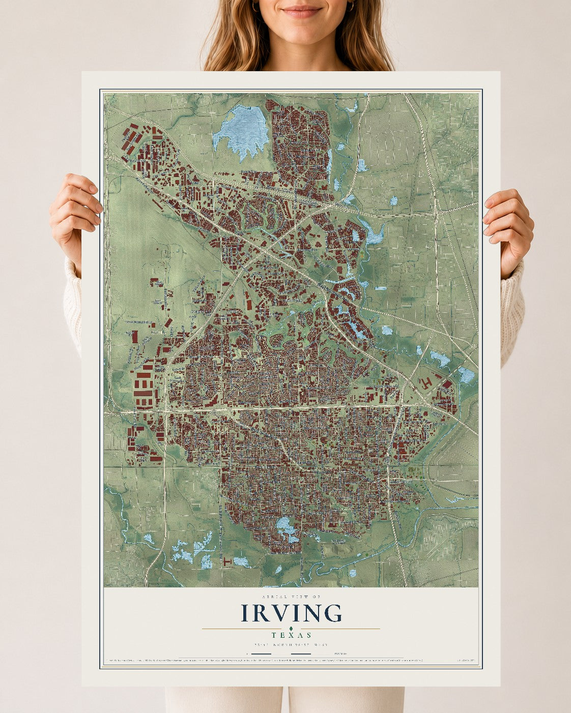 Map of Irving, Texas, 24 x 36 inch unframed archival matte print
