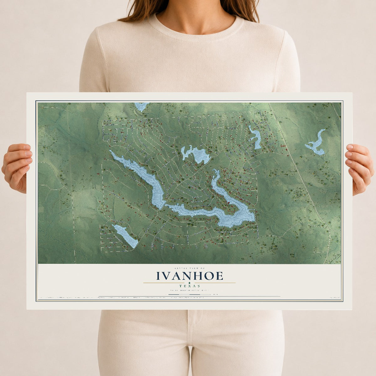 Map of Ivanhoe, Texas, 12 x 18 inch unframed archival matte print