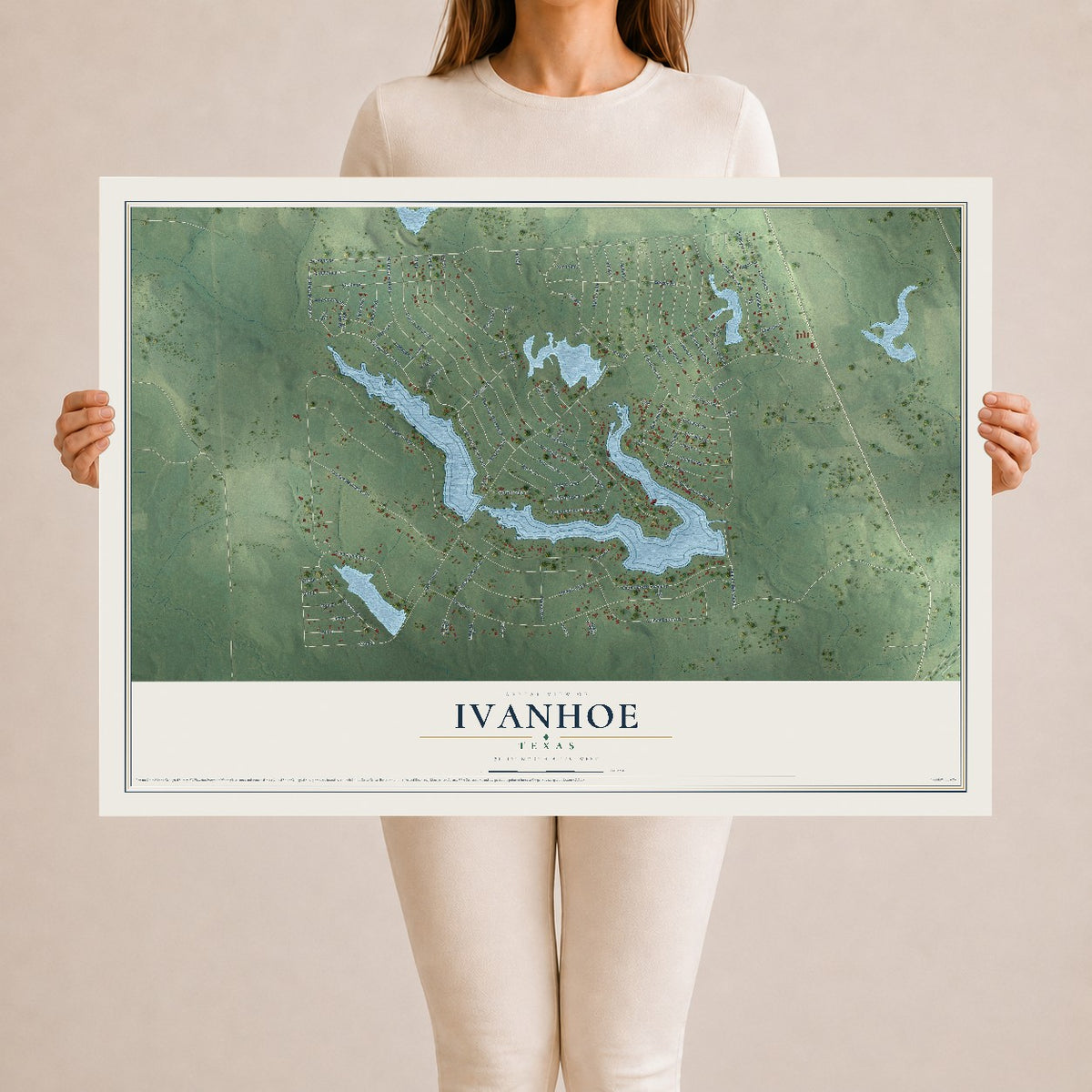 Map of Ivanhoe, Texas, 24 x 36 inch unframed archival matte print