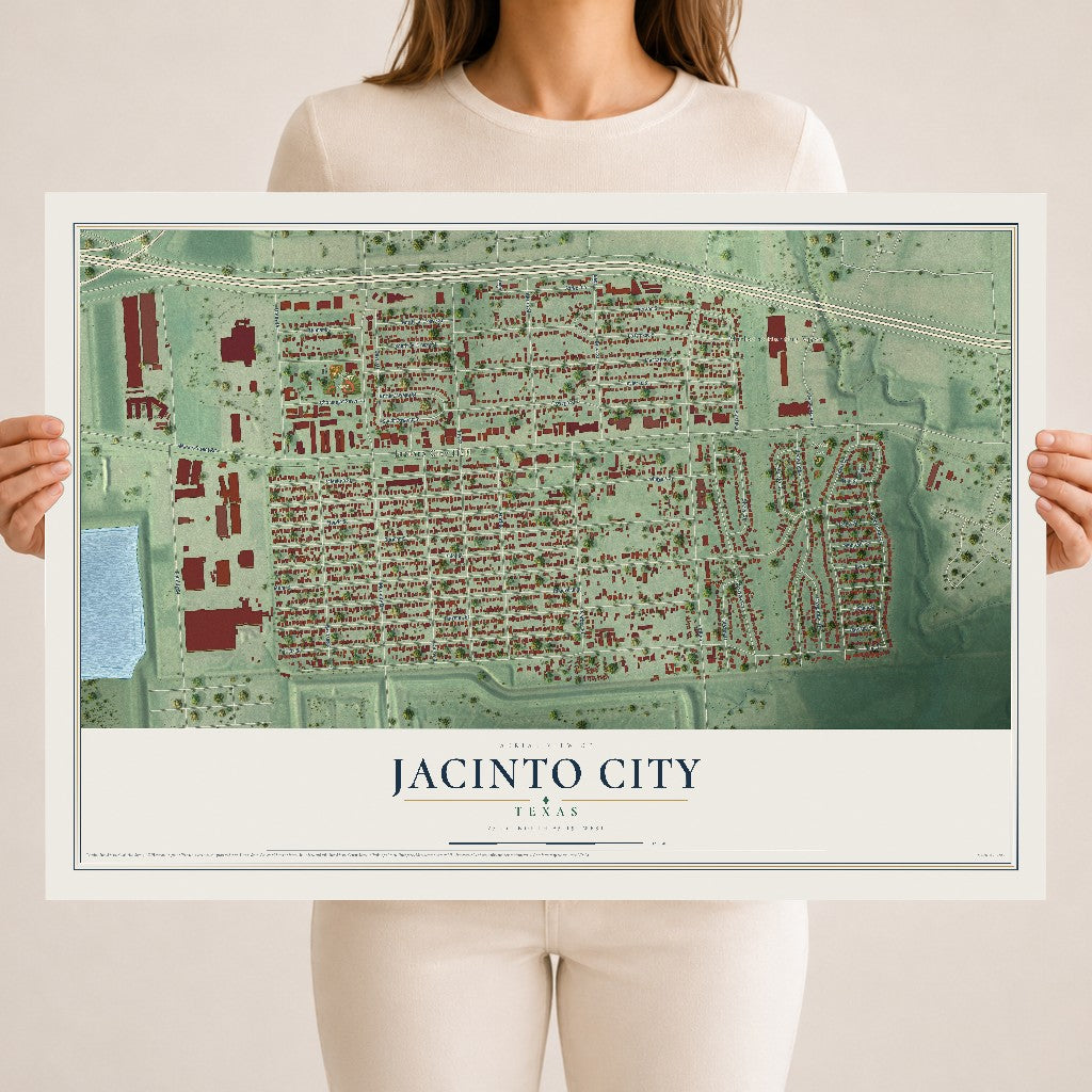Map of Jacinto City, Texas, 18 x 24 inch unframed archival matte print