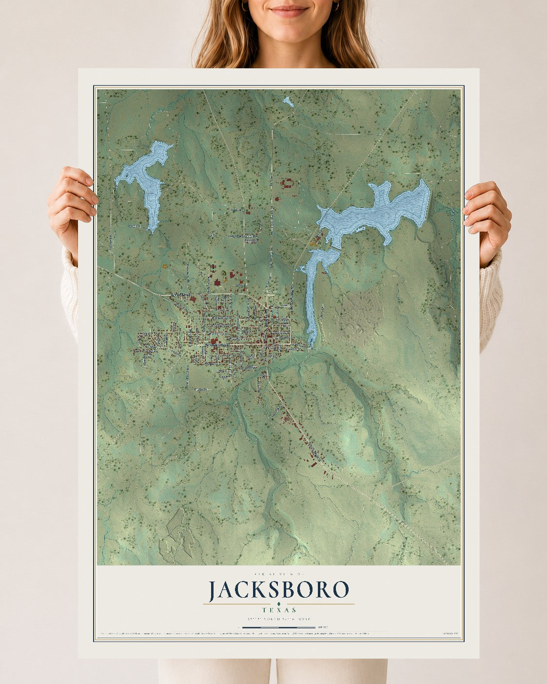 Map of Jacksboro, Texas, 24 x 36 inch unframed archival matte print