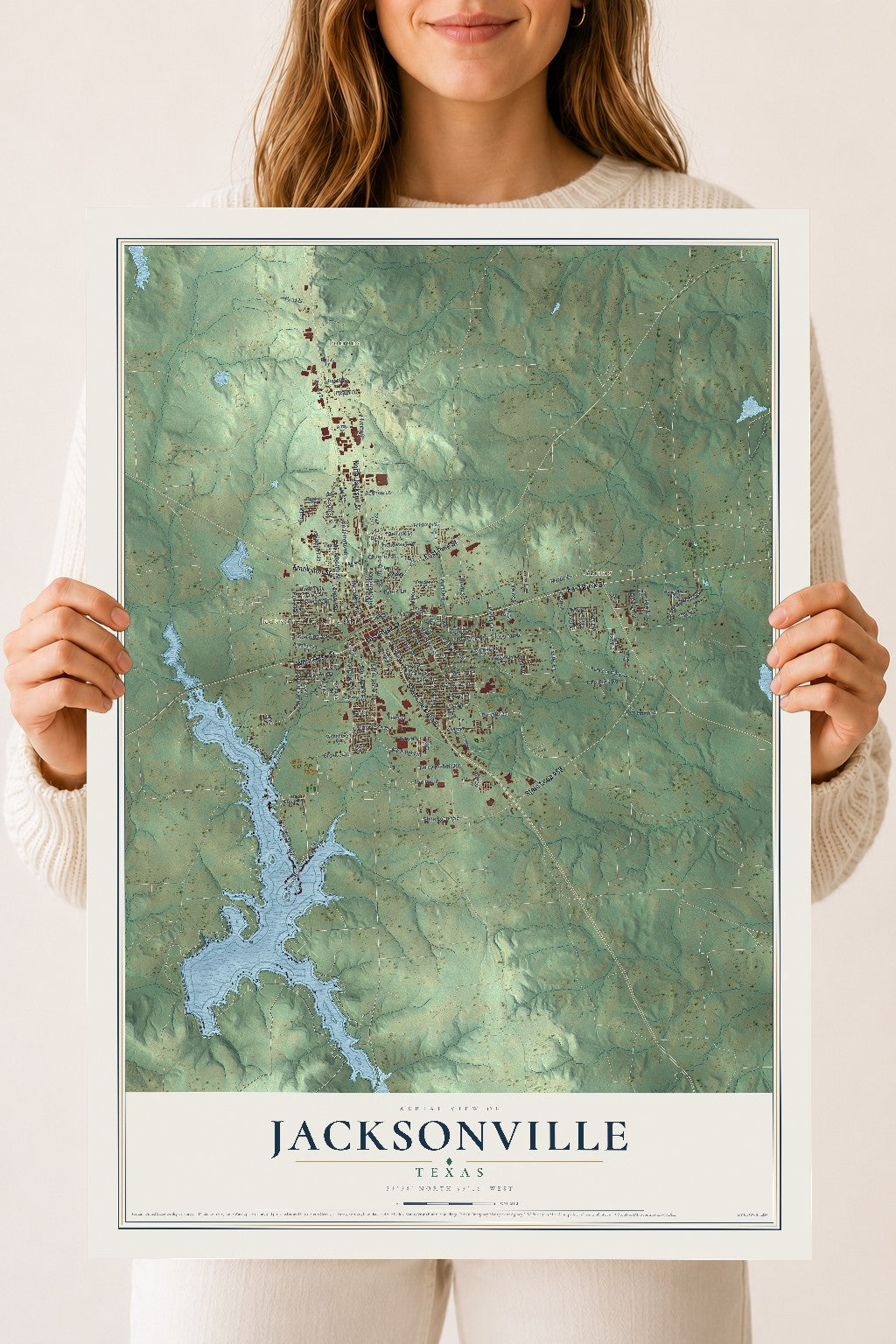 Map of Jacksonville, Texas, 18 x 24 inch unframed archival matte print