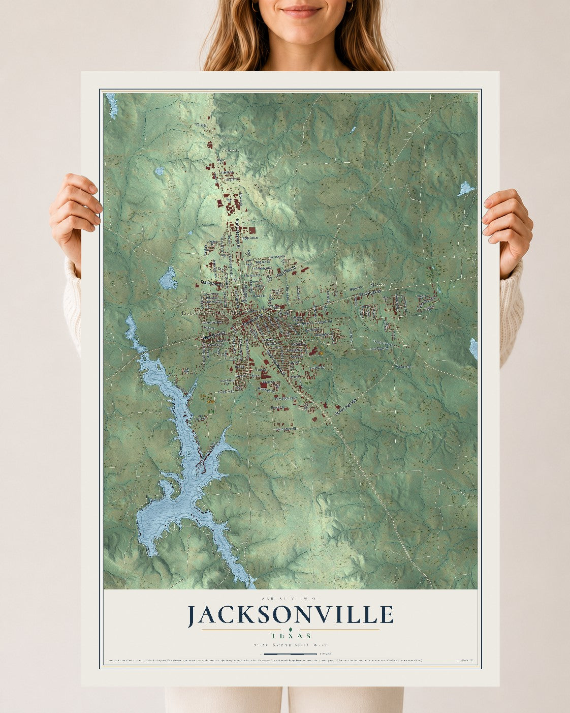 Map of Jacksonville, Texas, 24 x 36 inch unframed archival matte print