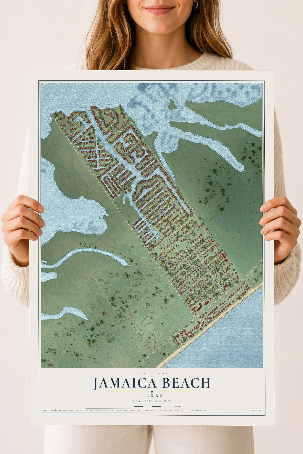 Map of Jamaica Beach, Texas, 18 x 24 inch unframed archival matte print