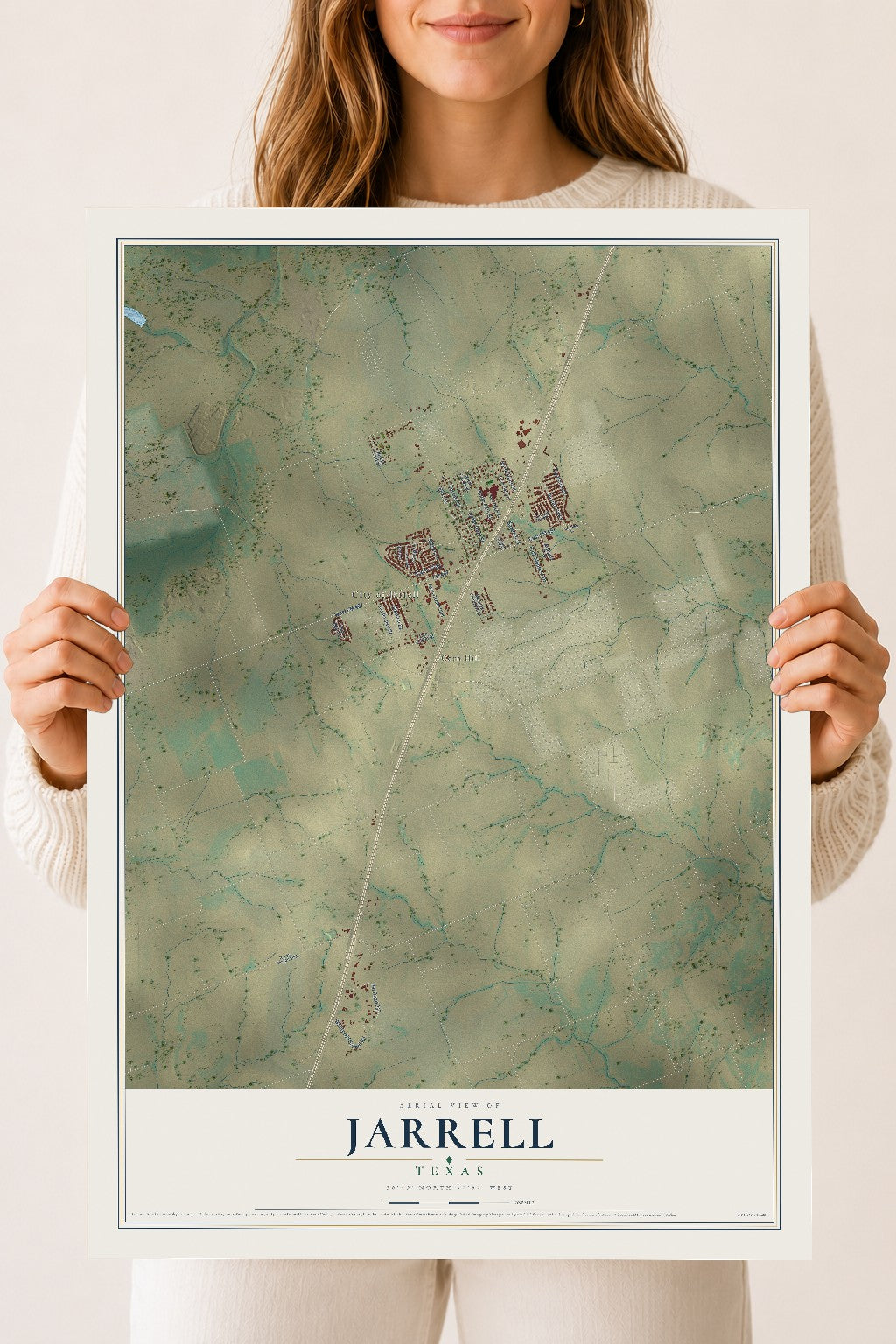 Map of Jarrell, Texas, 18 x 24 inch unframed archival matte print