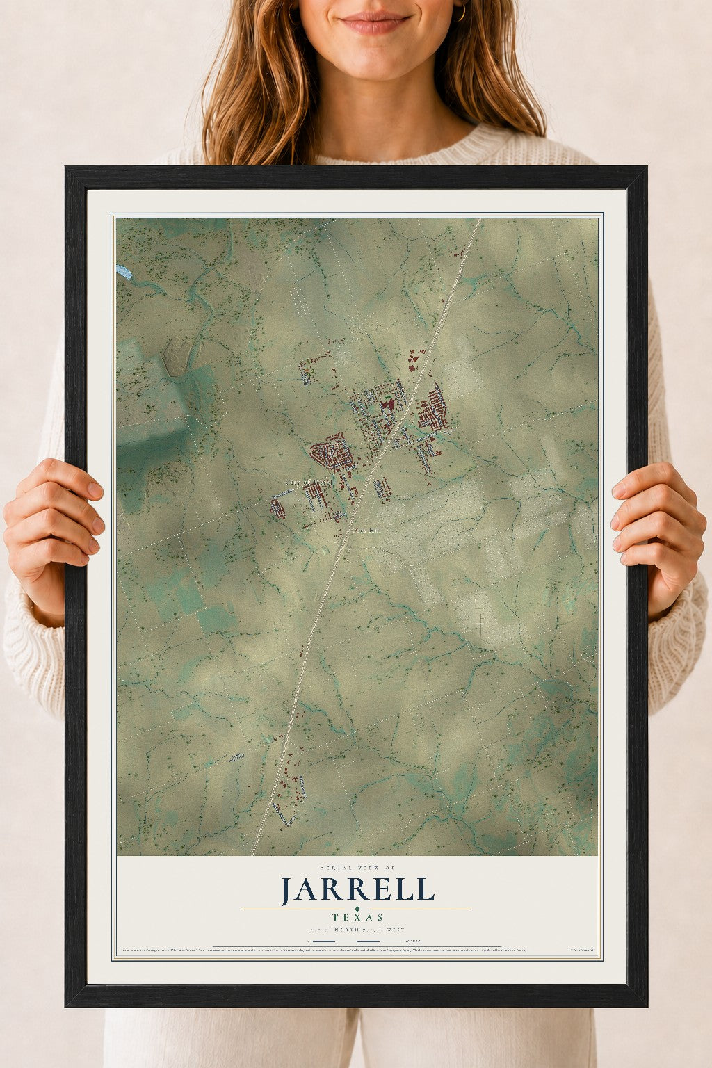 Map of Jarrell, Texas, 18 x 24 inch print in a black wood frame