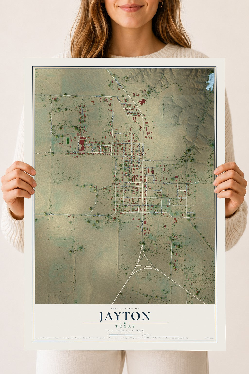 Map of Jayton, Texas, 18 x 24 inch unframed archival matte print