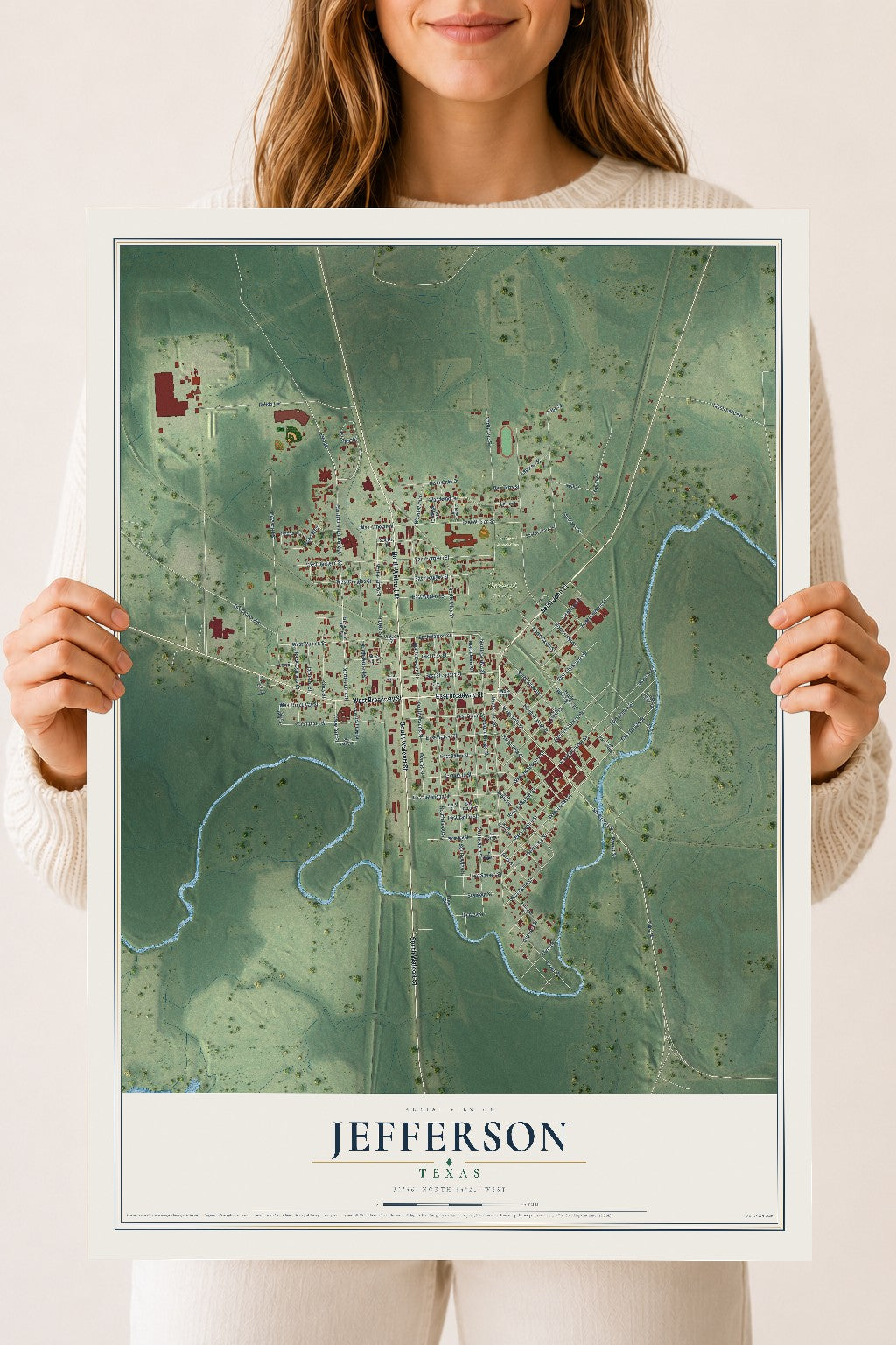 Map of Jefferson, Texas, 18 x 24 inch unframed archival matte print