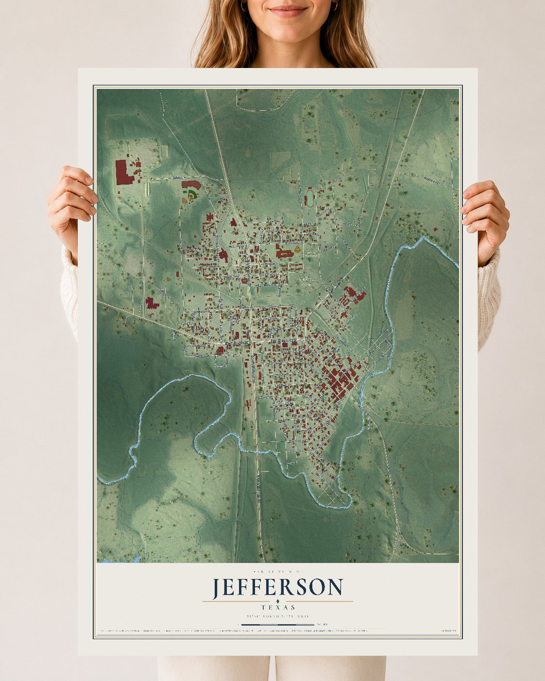 Map of Jefferson, Texas, 24 x 36 inch unframed archival matte print