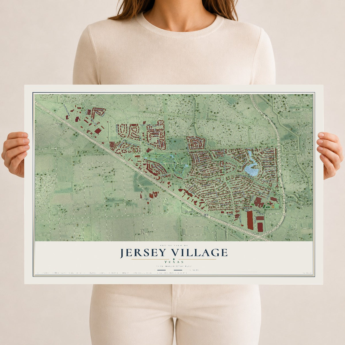Map of Jersey Village, Texas, 12 x 18 inch unframed archival matte print