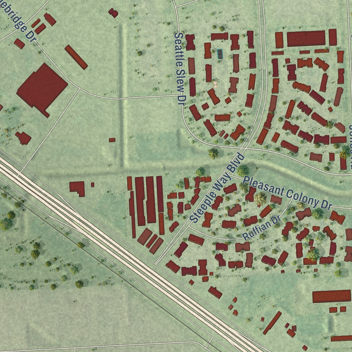 Second close-up of the map of Jersey Village, Texas print showing more streets and buildings