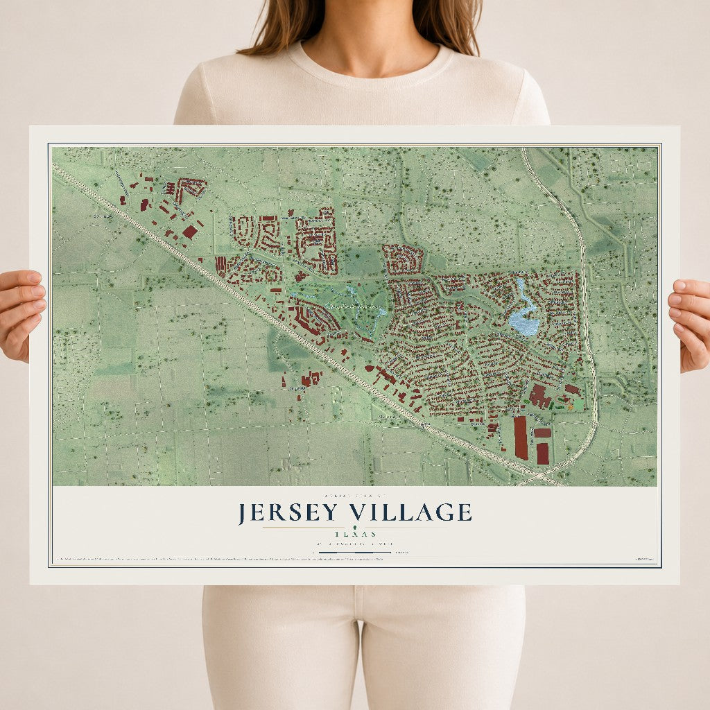 Map of Jersey Village, Texas, 18 x 24 inch unframed archival matte print