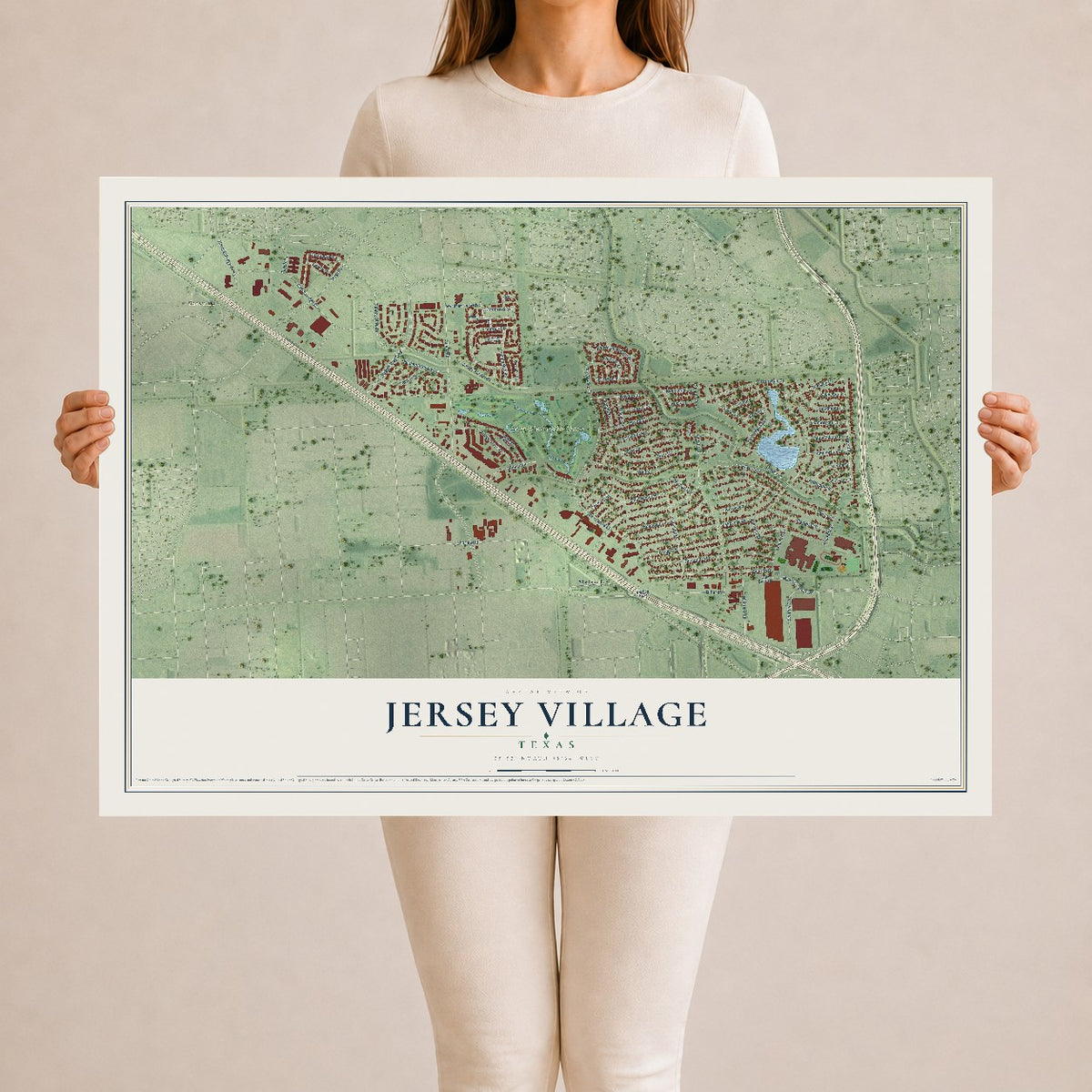 Map of Jersey Village, Texas, 24 x 36 inch unframed archival matte print