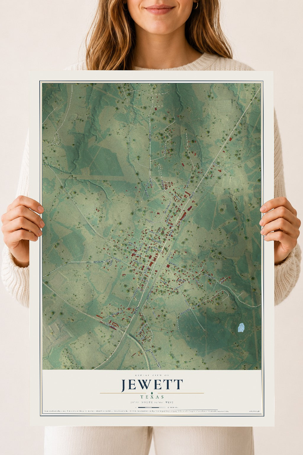 Map of Jewett, Texas, 18 x 24 inch unframed archival matte print