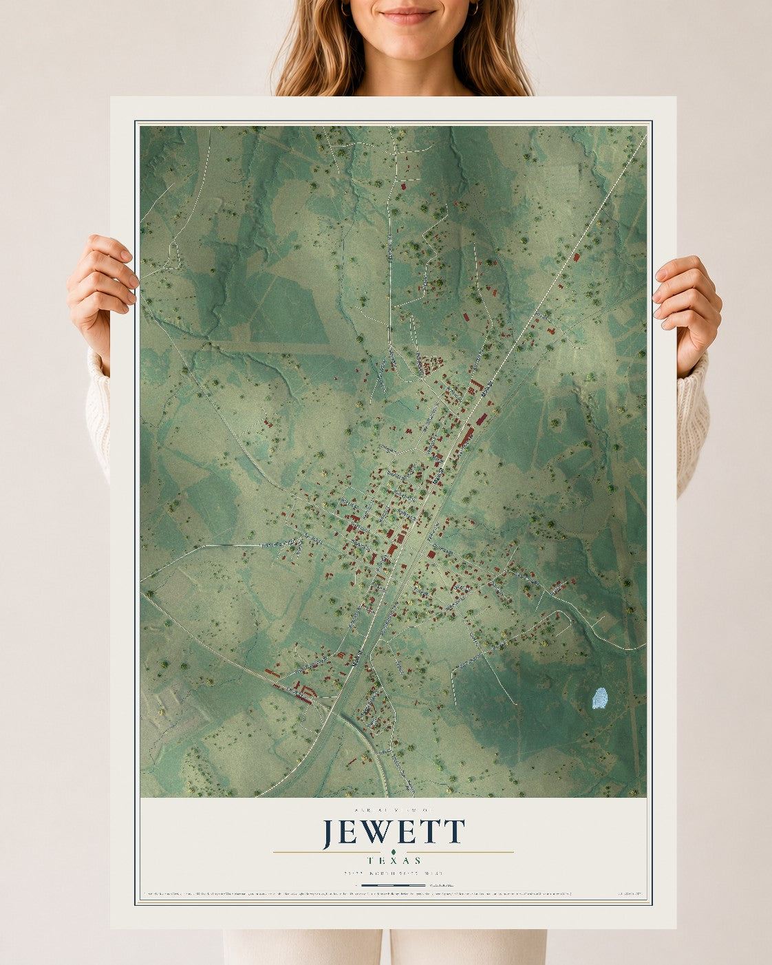 Map of Jewett, Texas, 24 x 36 inch unframed archival matte print