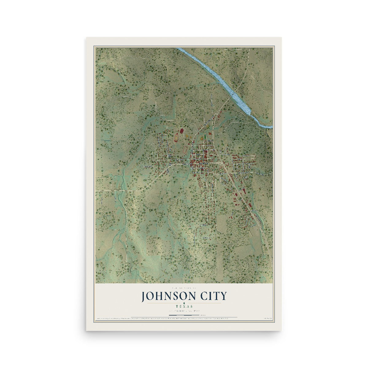 Map of Johnson City, Texas, 12 x 18 inch unframed archival matte print