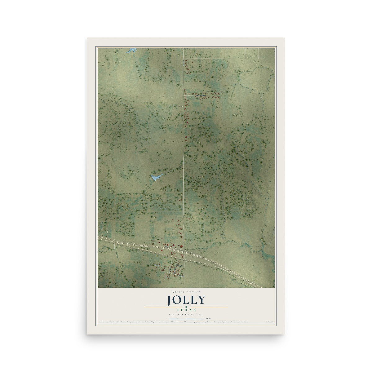 Map of Jolly, Texas, 12 x 18 inch unframed archival matte print