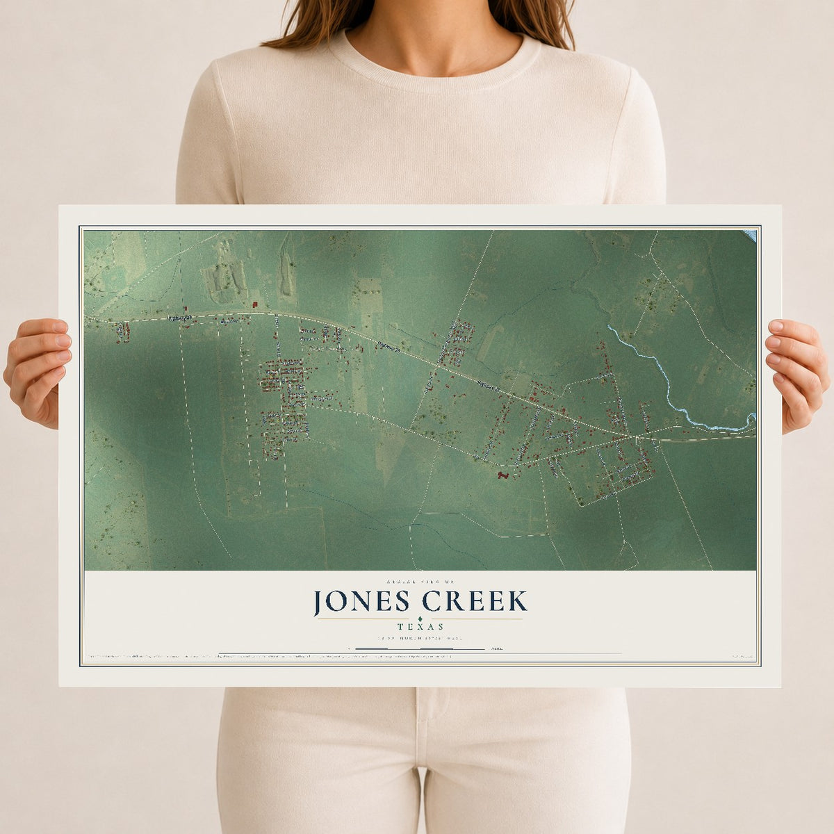 Map of Jones Creek, Texas, 12 x 18 inch unframed archival matte print
