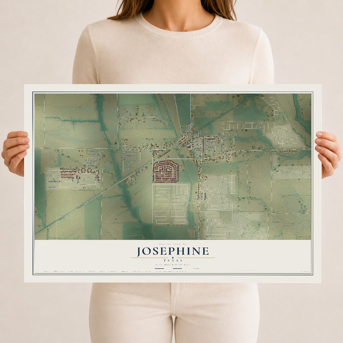 Map of Josephine, Texas, 12 x 18 inch unframed archival matte print