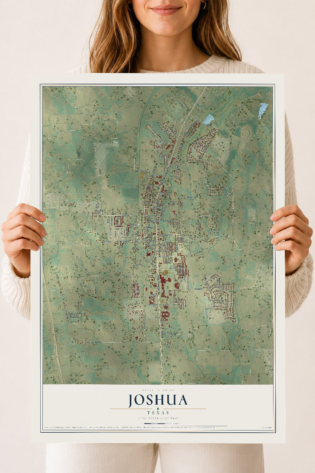 Map of Joshua, Texas, 18 x 24 inch unframed archival matte print