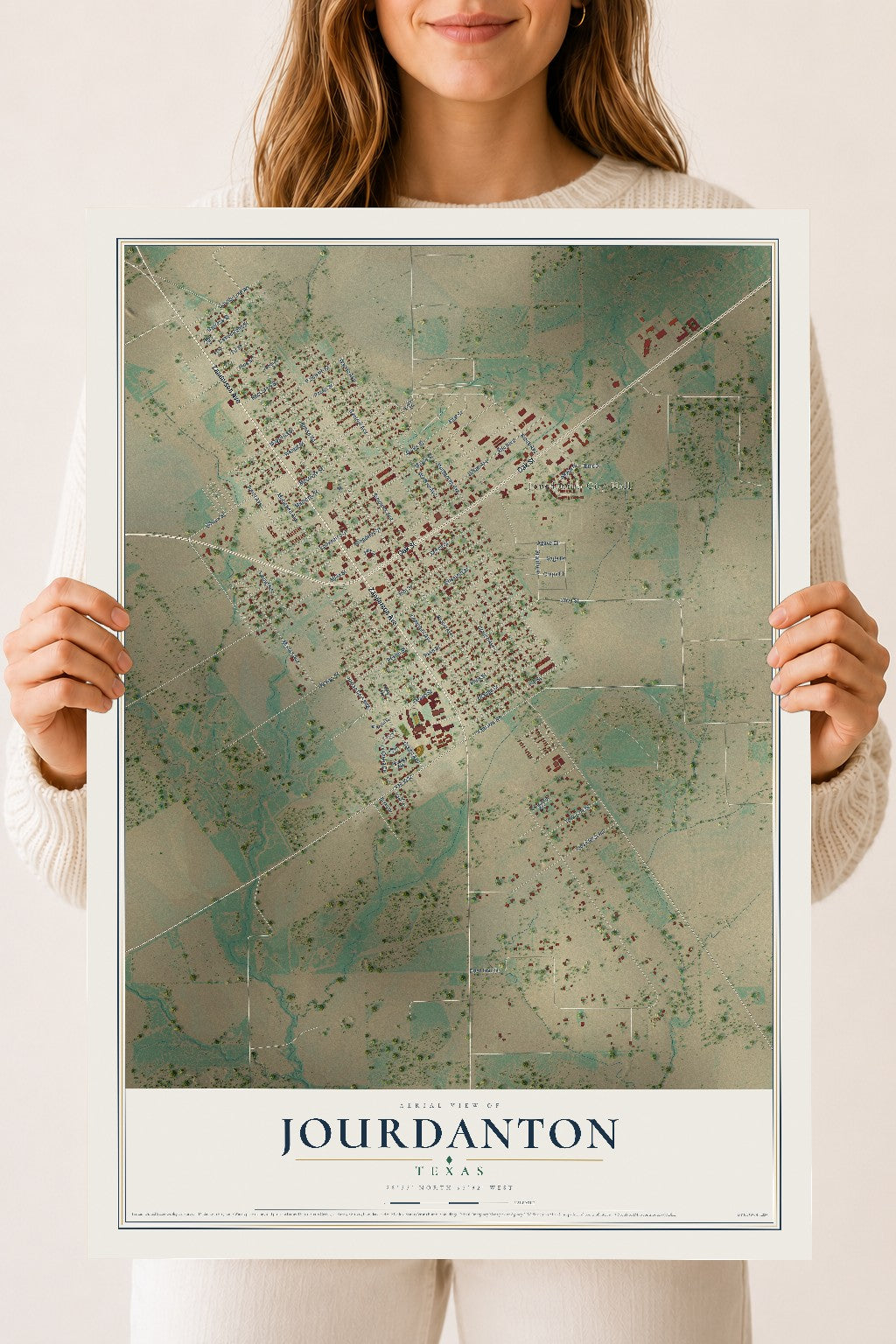Map of Jourdanton, Texas, 18 x 24 inch unframed archival matte print