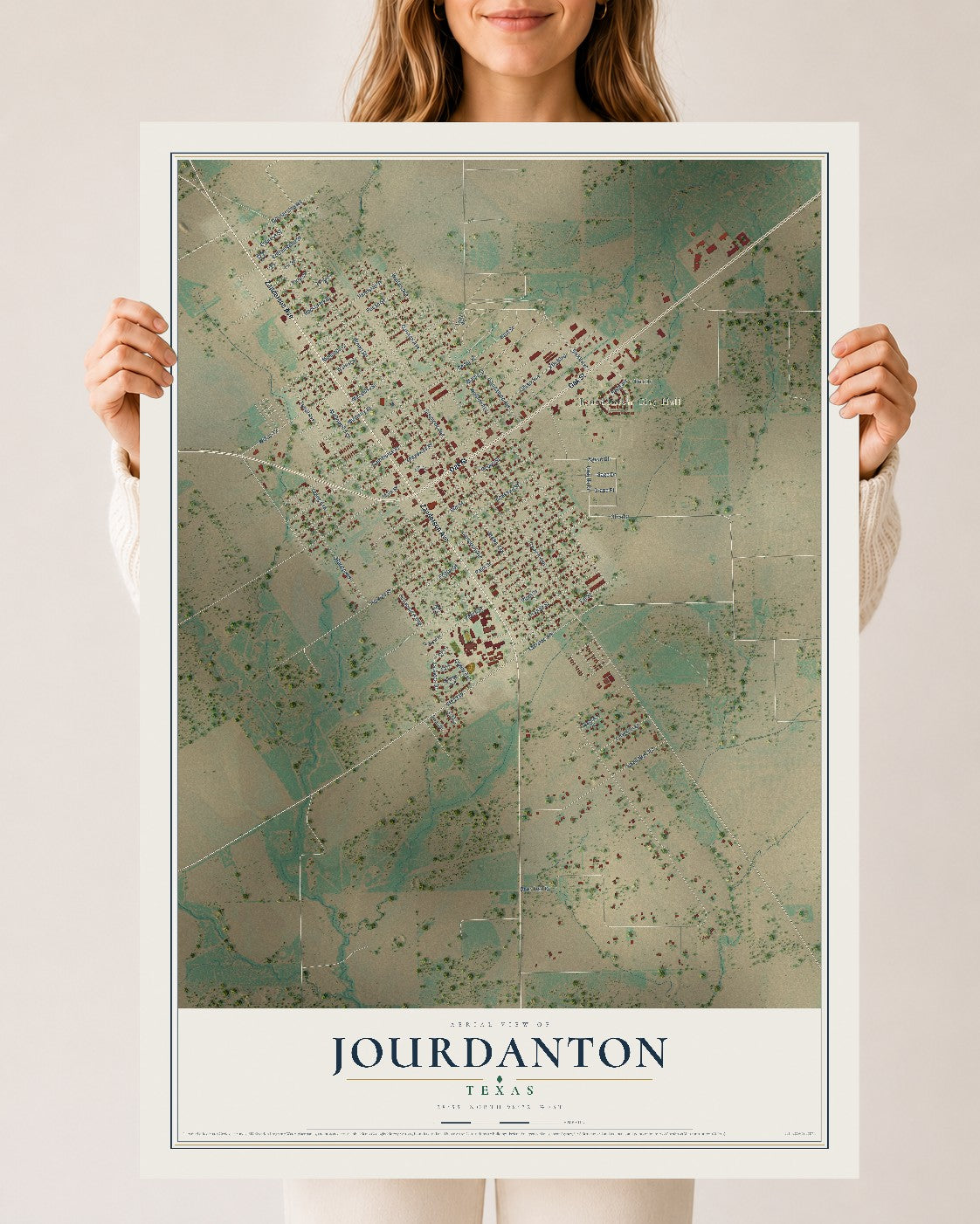 Map of Jourdanton, Texas, 24 x 36 inch unframed archival matte print