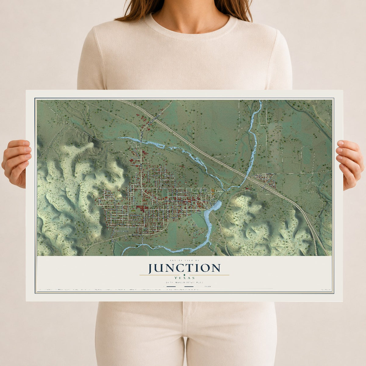Map of Junction, Texas, 12 x 18 inch unframed archival matte print