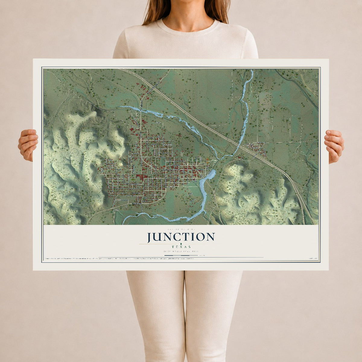 Map of Junction, Texas, 24 x 36 inch unframed archival matte print
