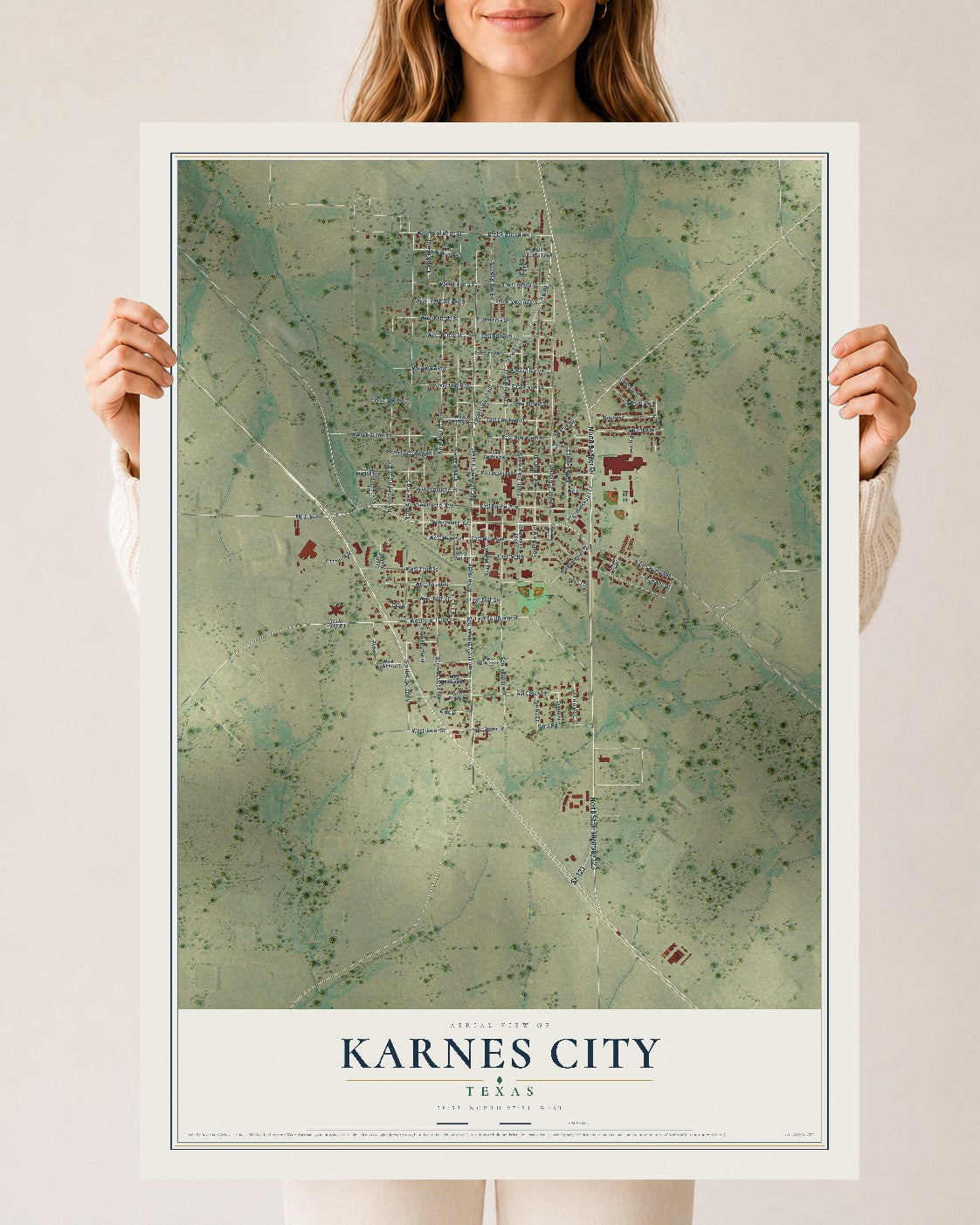 Map of Karnes City, Texas, 24 x 36 inch unframed archival matte print