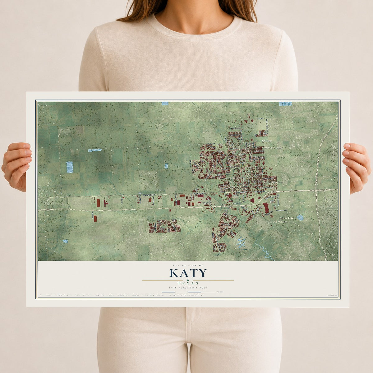 Map of Katy, Texas, 12 x 18 inch unframed archival matte print