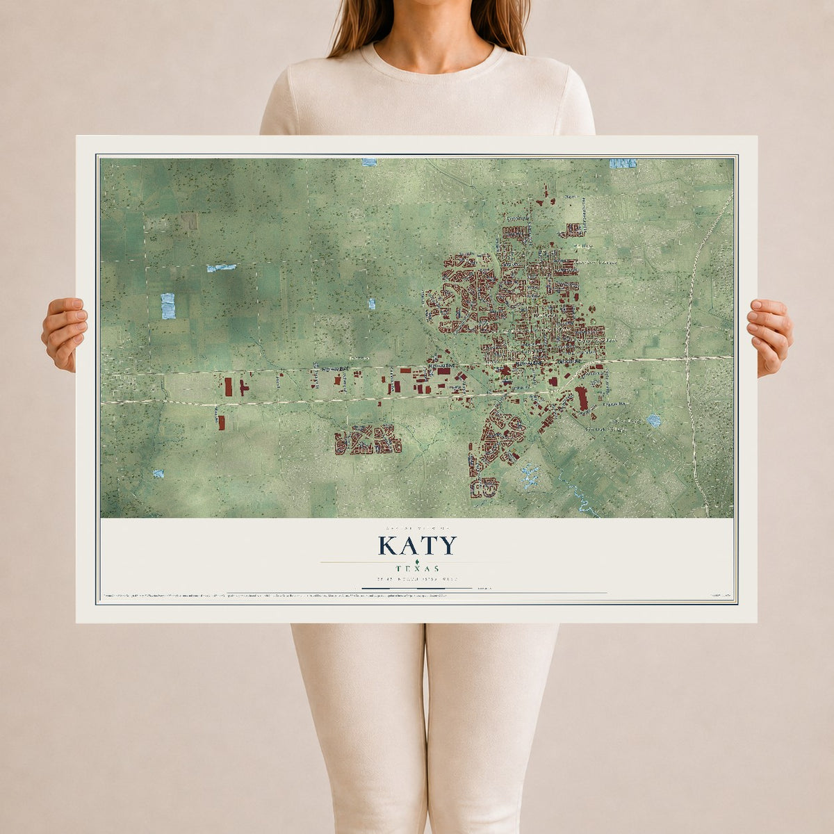 Map of Katy, Texas, 24 x 36 inch unframed archival matte print