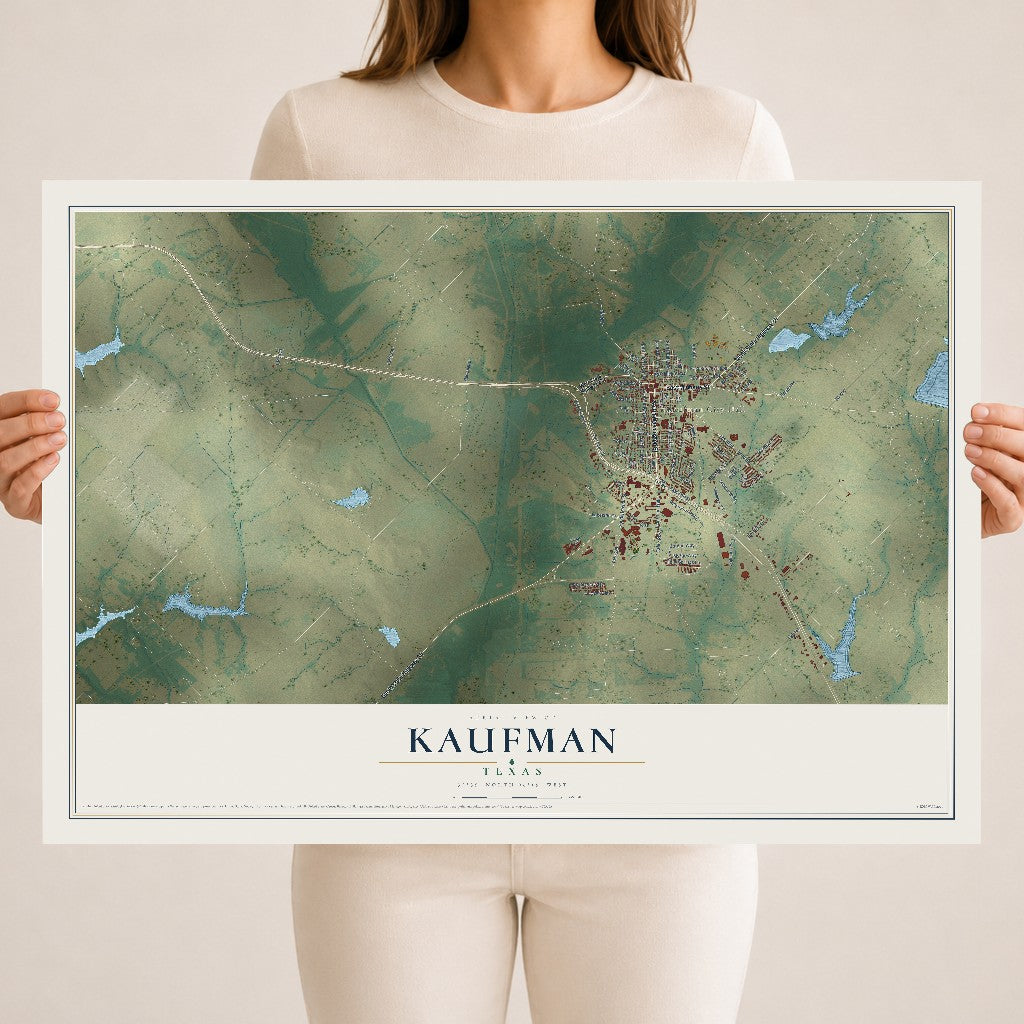 Map of Kaufman, Texas, 18 x 24 inch unframed archival matte print
