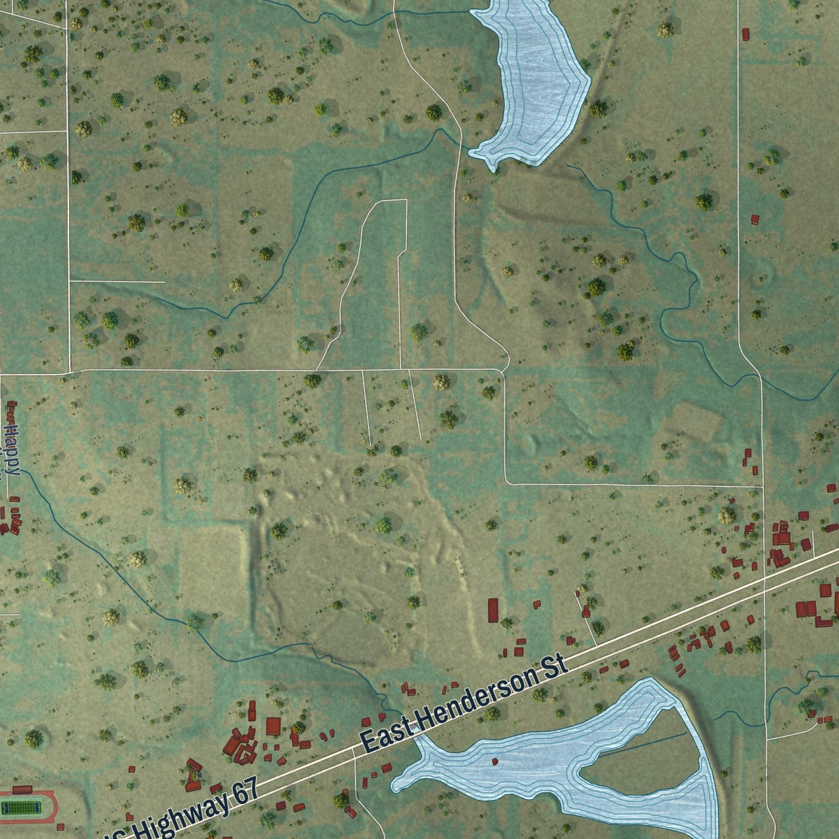 Second close-up of the map of Keene, Texas print showing more streets and buildings