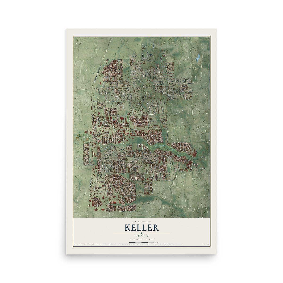 Map of Keller, Texas, 12 x 18 inch unframed archival matte print