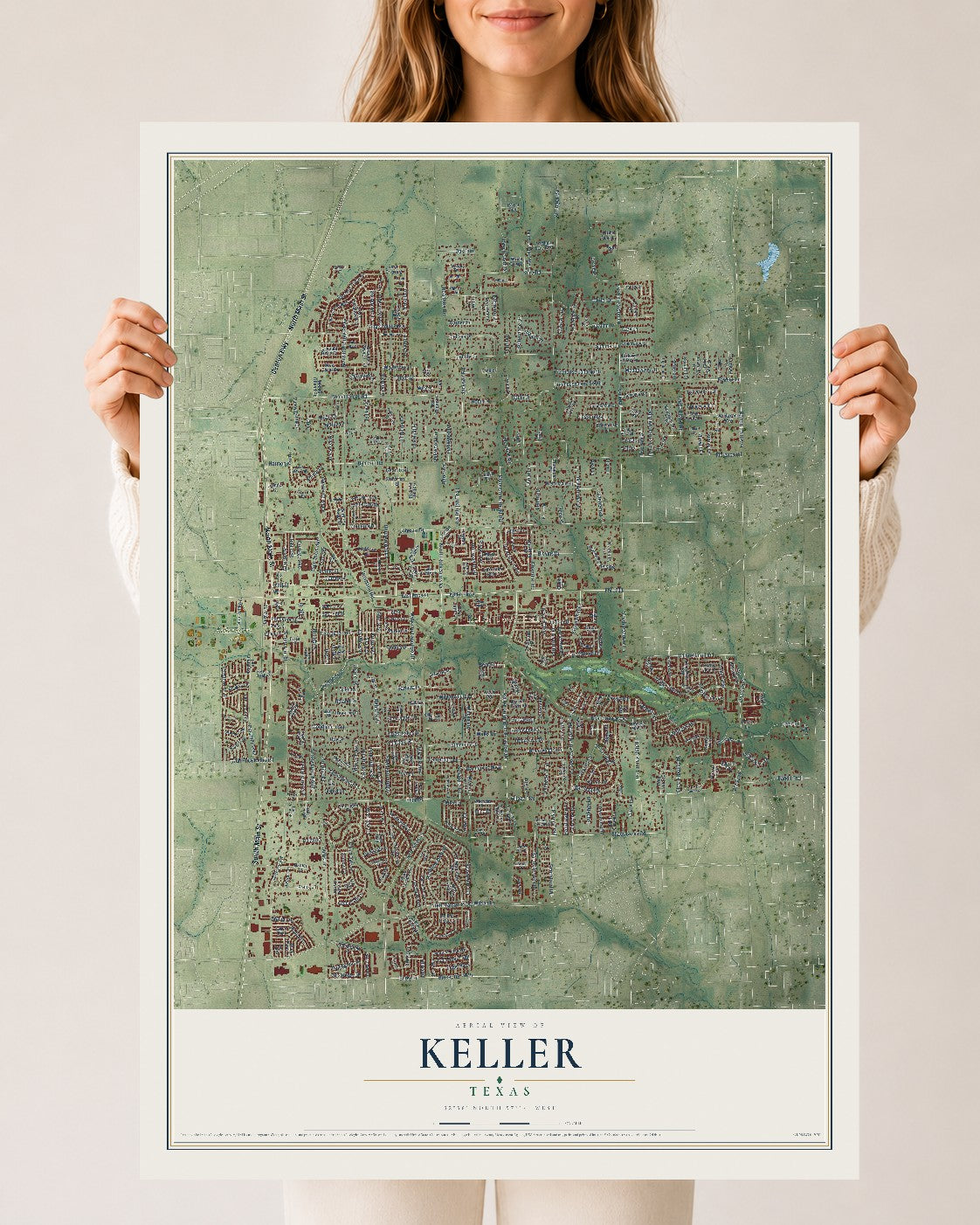 Map of Keller, Texas, 24 x 36 inch unframed archival matte print