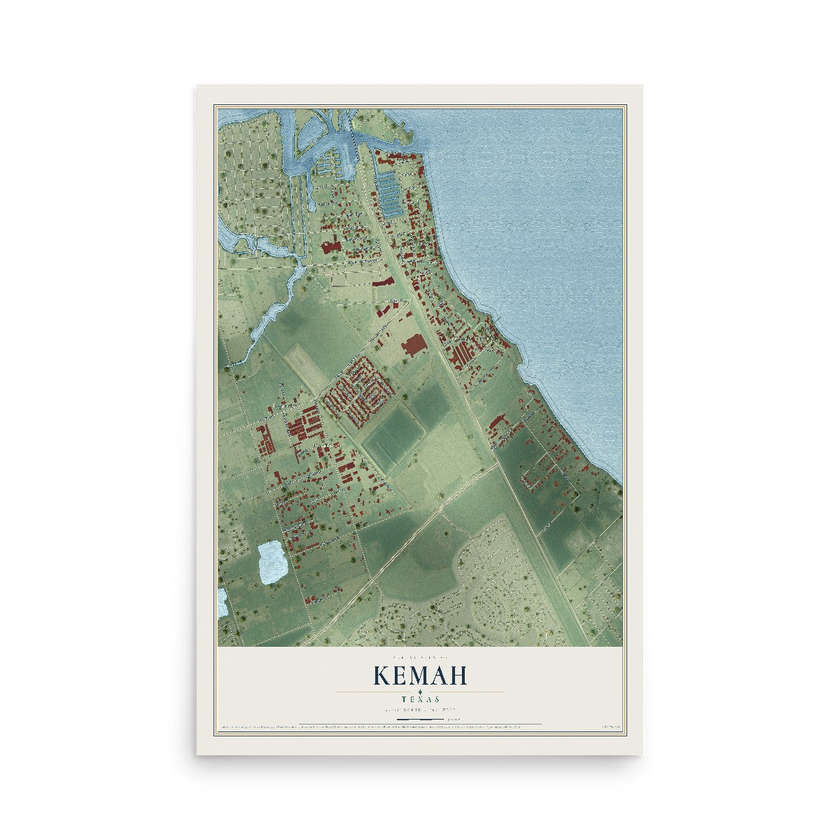 Map of Kemah, Texas, 12 x 18 inch unframed archival matte print