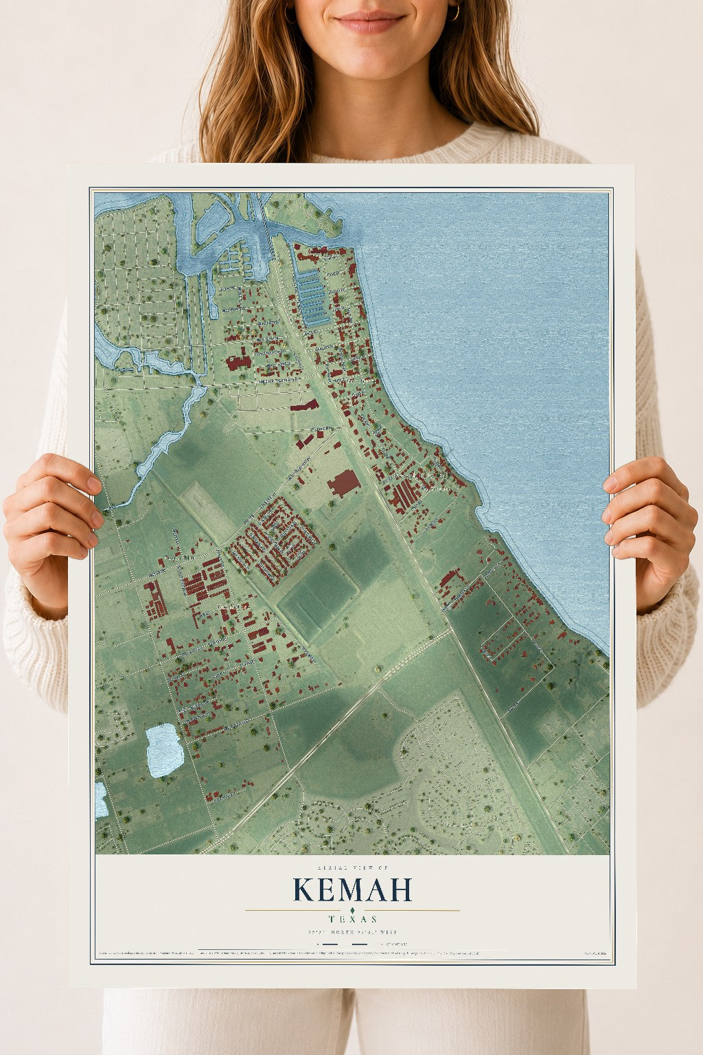 Map of Kemah, Texas, 18 x 24 inch unframed archival matte print