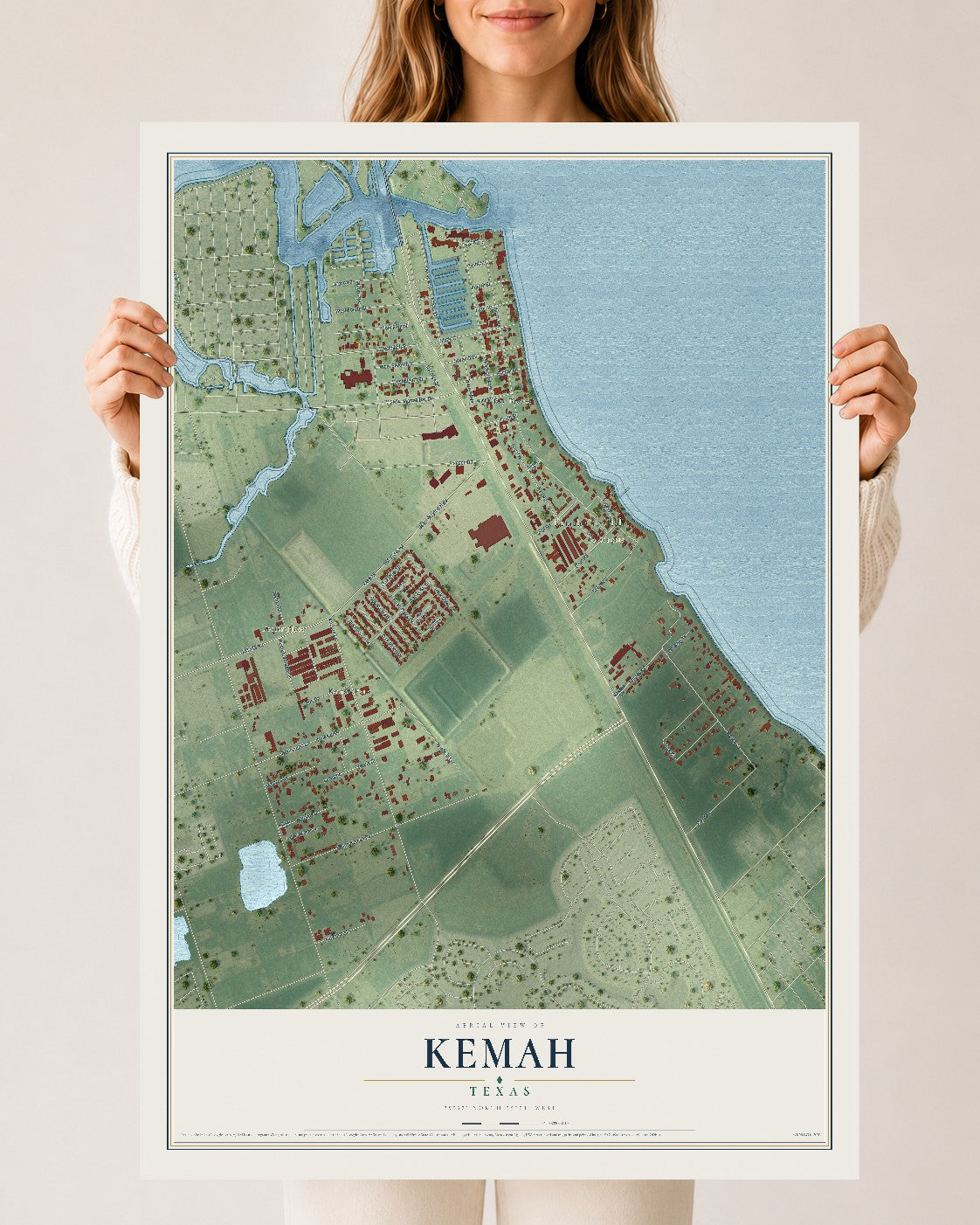 Map of Kemah, Texas, 24 x 36 inch unframed archival matte print
