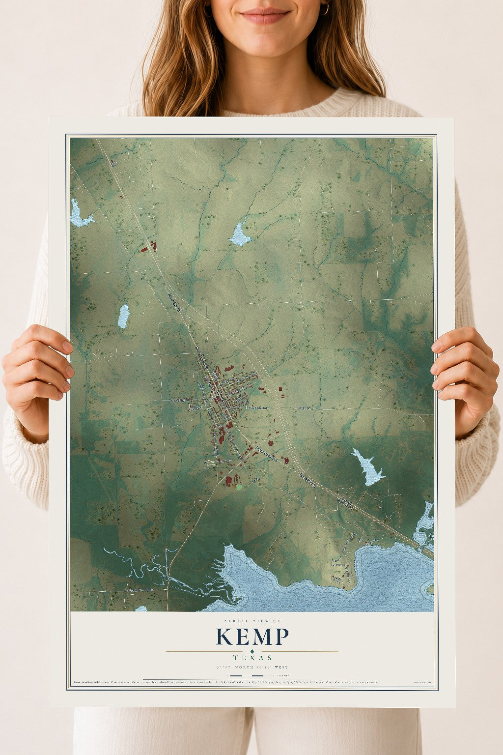Map of Kemp, Texas, 18 x 24 inch unframed archival matte print